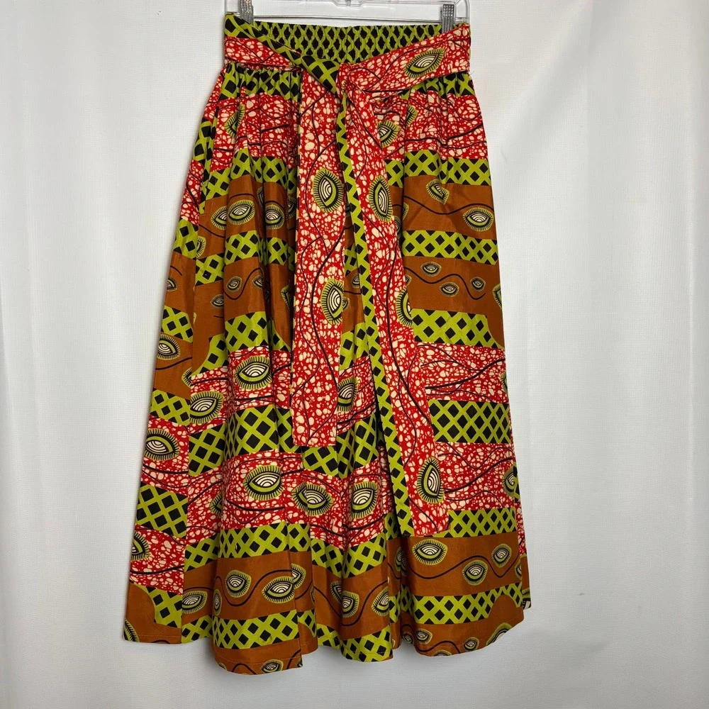 AJ‎ Free Size Vibrant Ankara Print Maxi Skirt Tie Waist Boho Festival Africa - Picture 3 of 7